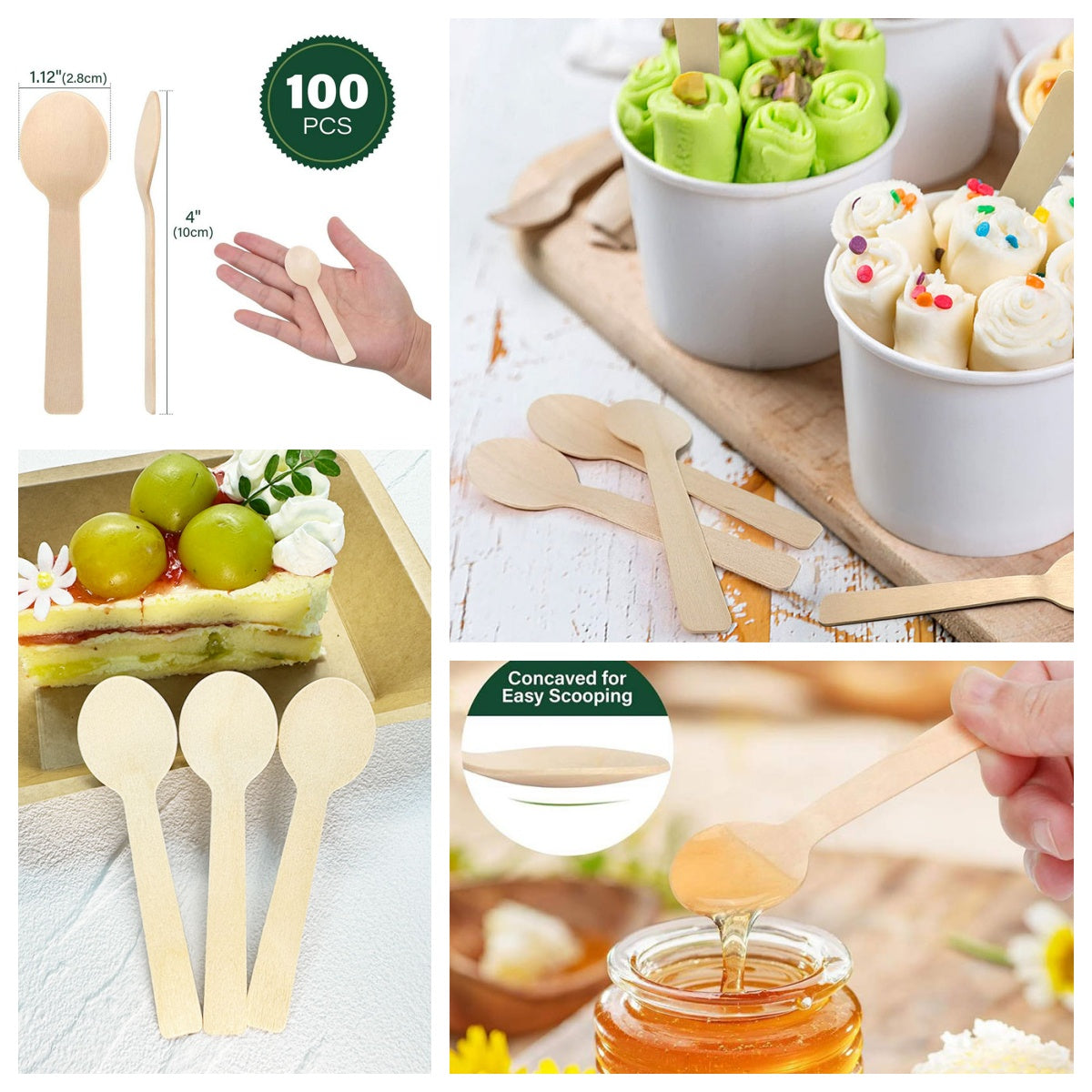 100mm Eco-Friendly Round-Head Wooden Spoon