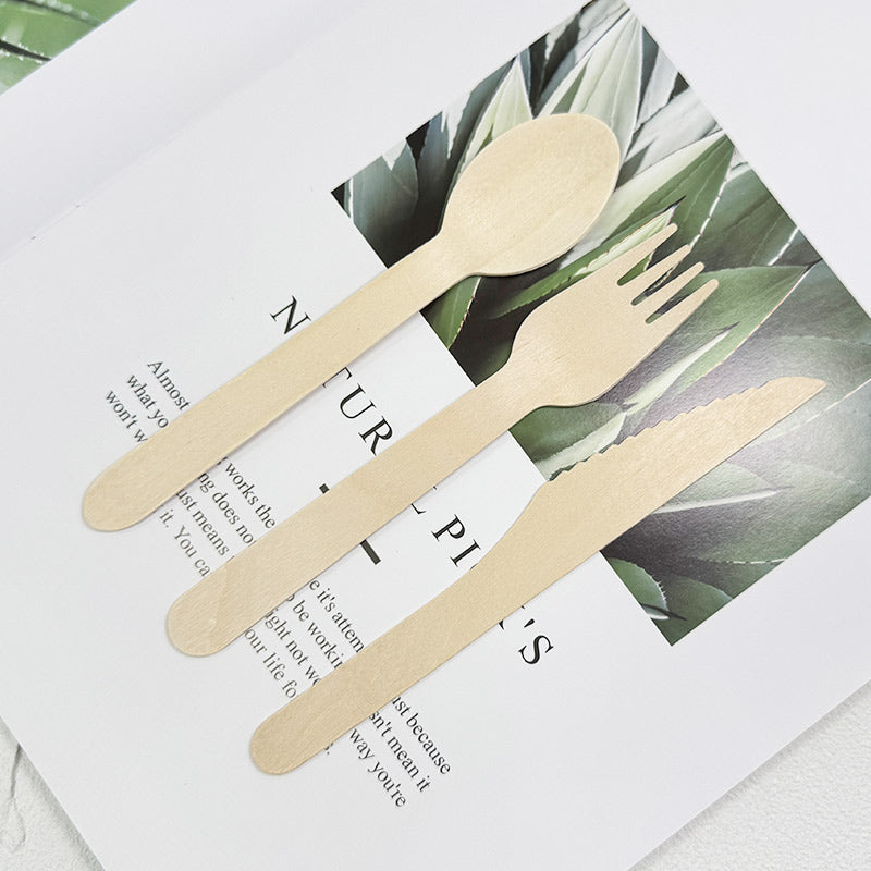 Eco-Friendly Wooden Knife, Fork & Spoon Set