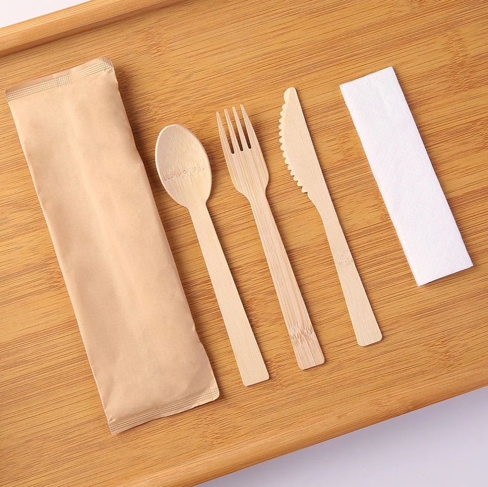 4 in 1 Wrapped Disposable Bamboo Cutlery Set