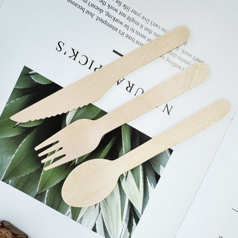Eco-Friendly Wooden Knife, Fork & Spoon Set