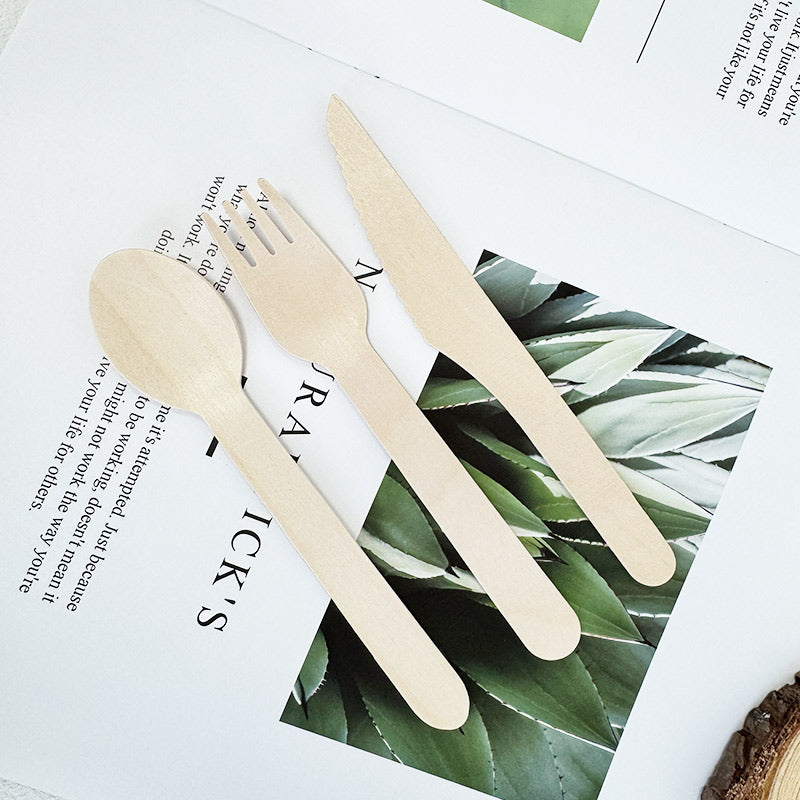 Eco-Friendly Wooden Knife, Fork & Spoon Set