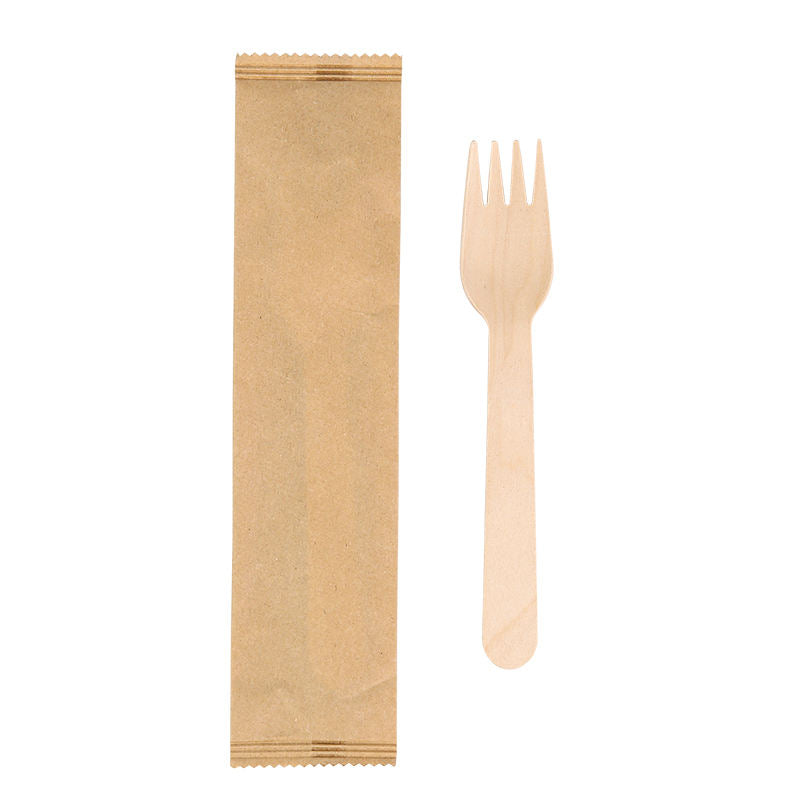 Individually Wrapped wooden cutlery Paper Bag