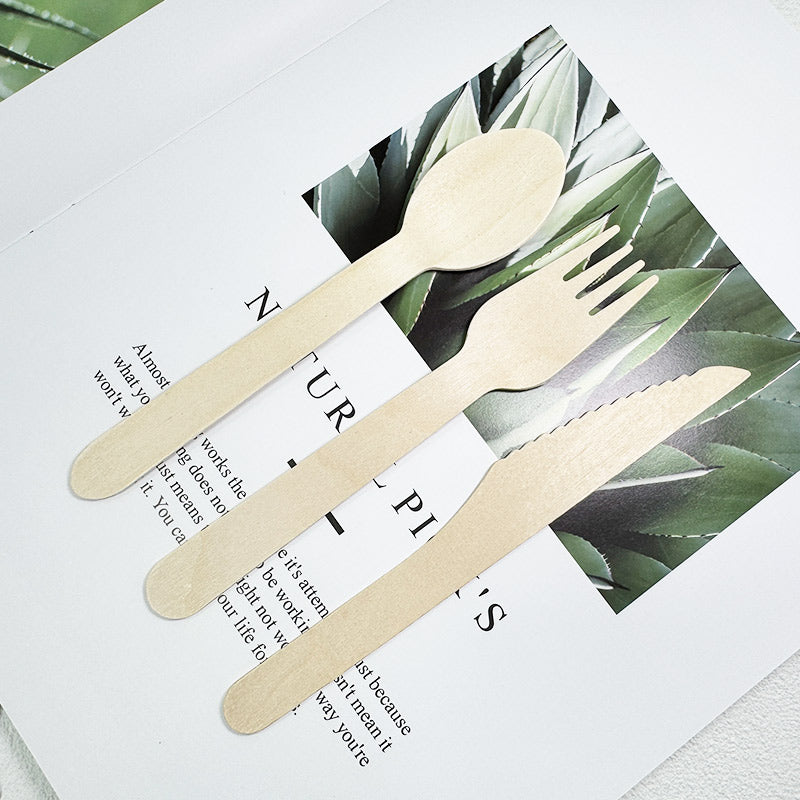 Eco-Friendly Wooden Knife, Fork & Spoon Set
