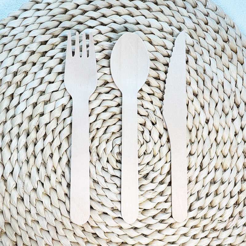 Eco-Friendly Wooden Knife, Fork & Spoon Set