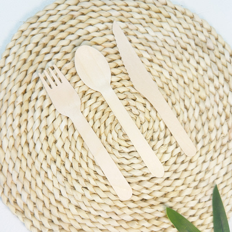 Eco-Friendly Wooden Knife, Fork & Spoon Set