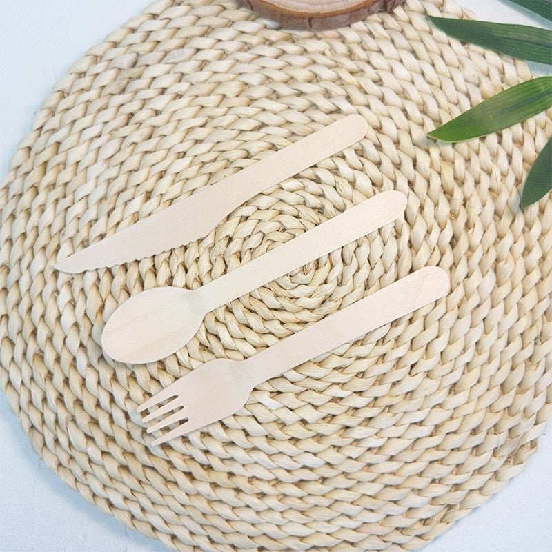 Eco-Friendly Wooden Knife, Fork & Spoon Set