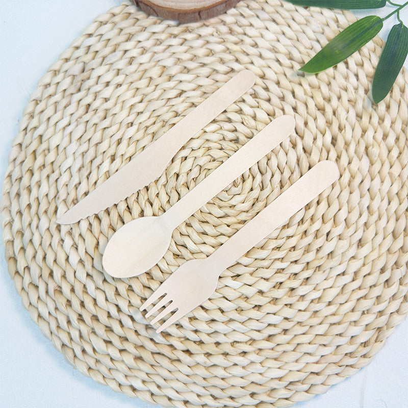 Eco-Friendly Wooden Knife, Fork & Spoon Set