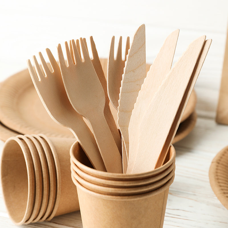Eco-Friendly Wooden Knife, Fork & Spoon Set