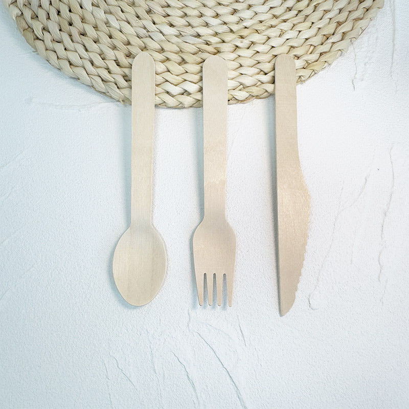 Eco-Friendly Wooden Knife, Fork & Spoon Set