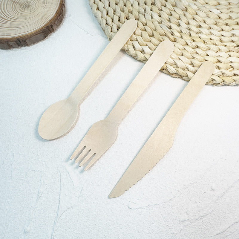 Eco-Friendly Wooden Knife, Fork & Spoon Set