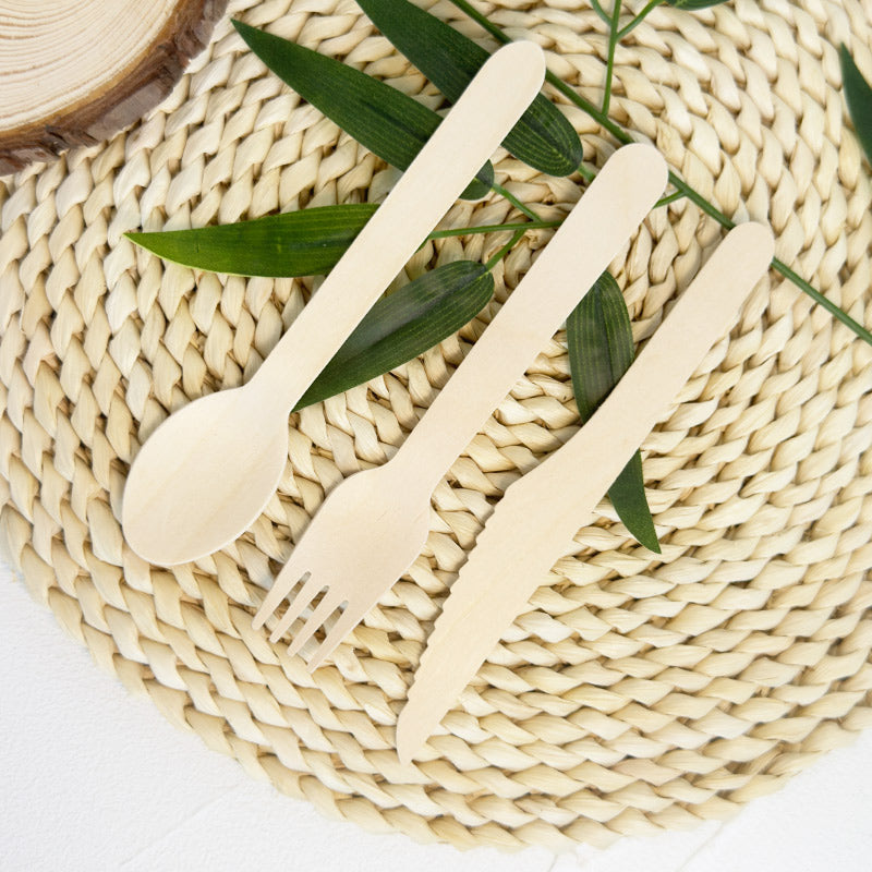Eco-Friendly Wooden Knife, Fork & Spoon Set