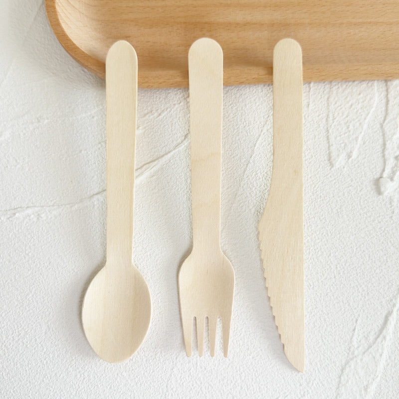 Eco-Friendly Wooden Knife, Fork & Spoon Set