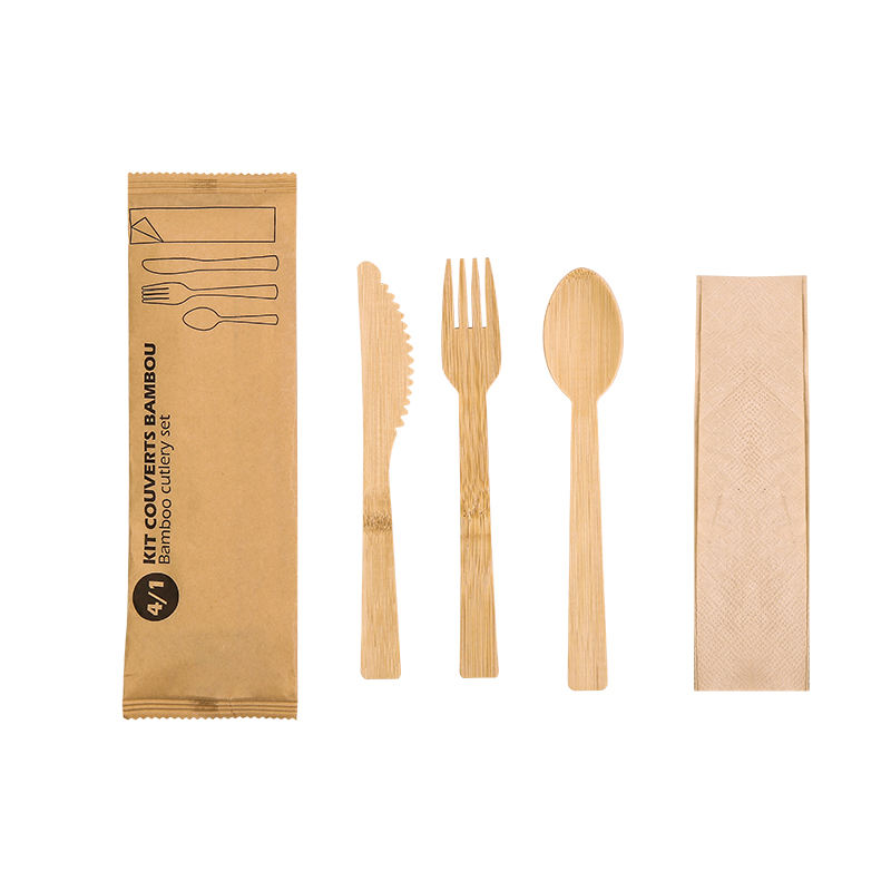 4 in 1 Wrapped Disposable Bamboo Cutlery Set