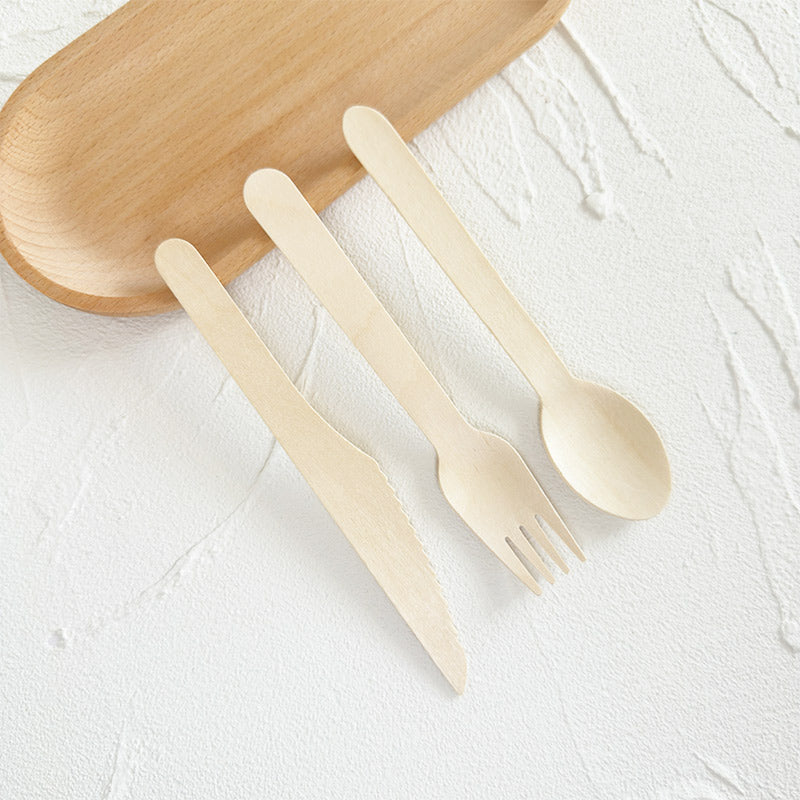 Eco-Friendly Wooden Knife, Fork & Spoon Set