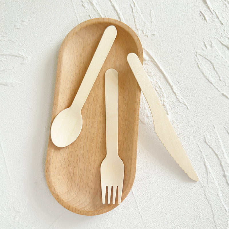 Eco-Friendly Wooden Knife, Fork & Spoon Set