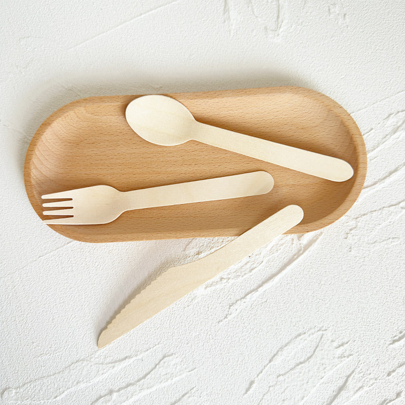 Eco-Friendly Wooden Knife, Fork & Spoon Set