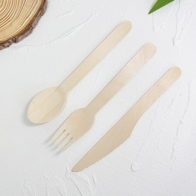 Eco-Friendly Wooden Knife, Fork & Spoon Set