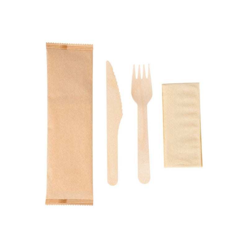 3 in 1 Wrapped Disposable Wooden Fork Knife Napkin Set