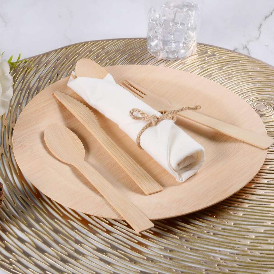 4 in 1 Wrapped Disposable Bamboo Cutlery Set