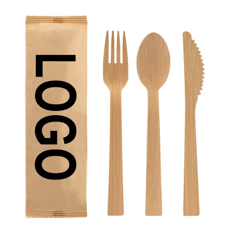 3 in 1 Wrapped Disposable Bamboo Cutlery Set