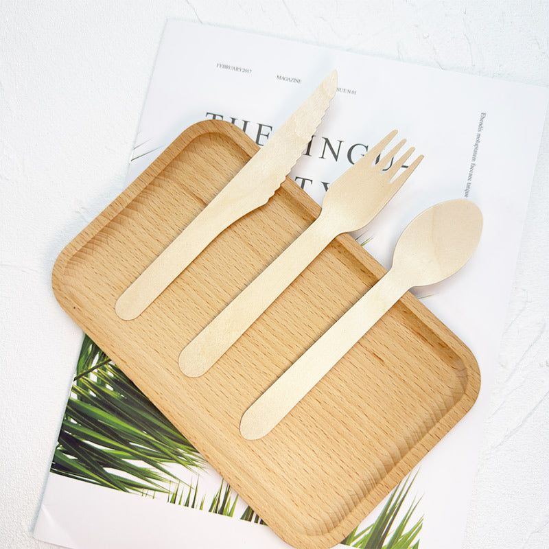 Eco-Friendly Wooden Knife, Fork & Spoon Set