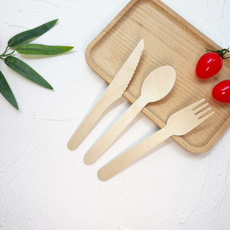 Eco-Friendly Wooden Knife, Fork & Spoon Set