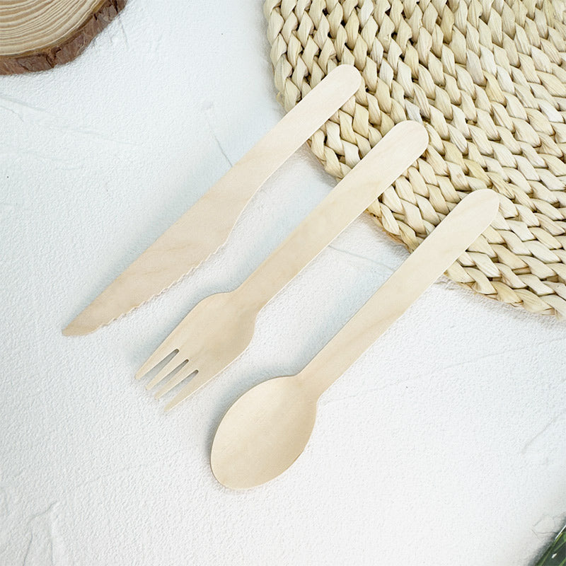 Eco-Friendly Wooden Knife, Fork & Spoon Set
