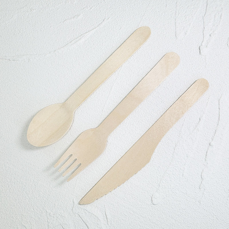 Eco-Friendly Wooden Knife, Fork & Spoon Set