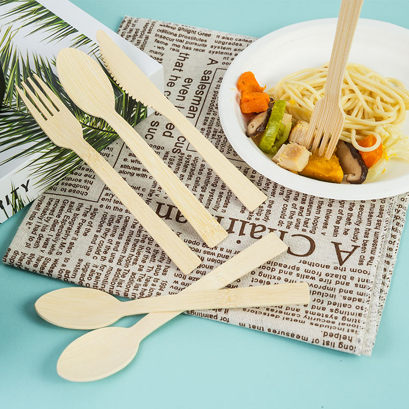 3 in 1 Wrapped Disposable Bamboo Cutlery Set
