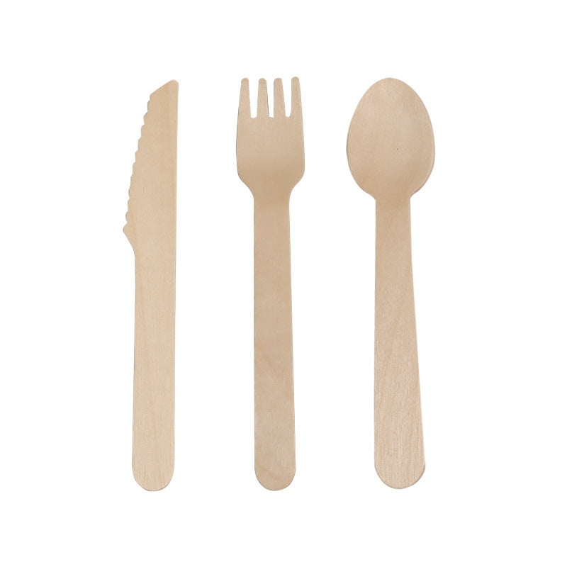 Eco-Friendly Wooden Knife, Fork & Spoon Set 140mm