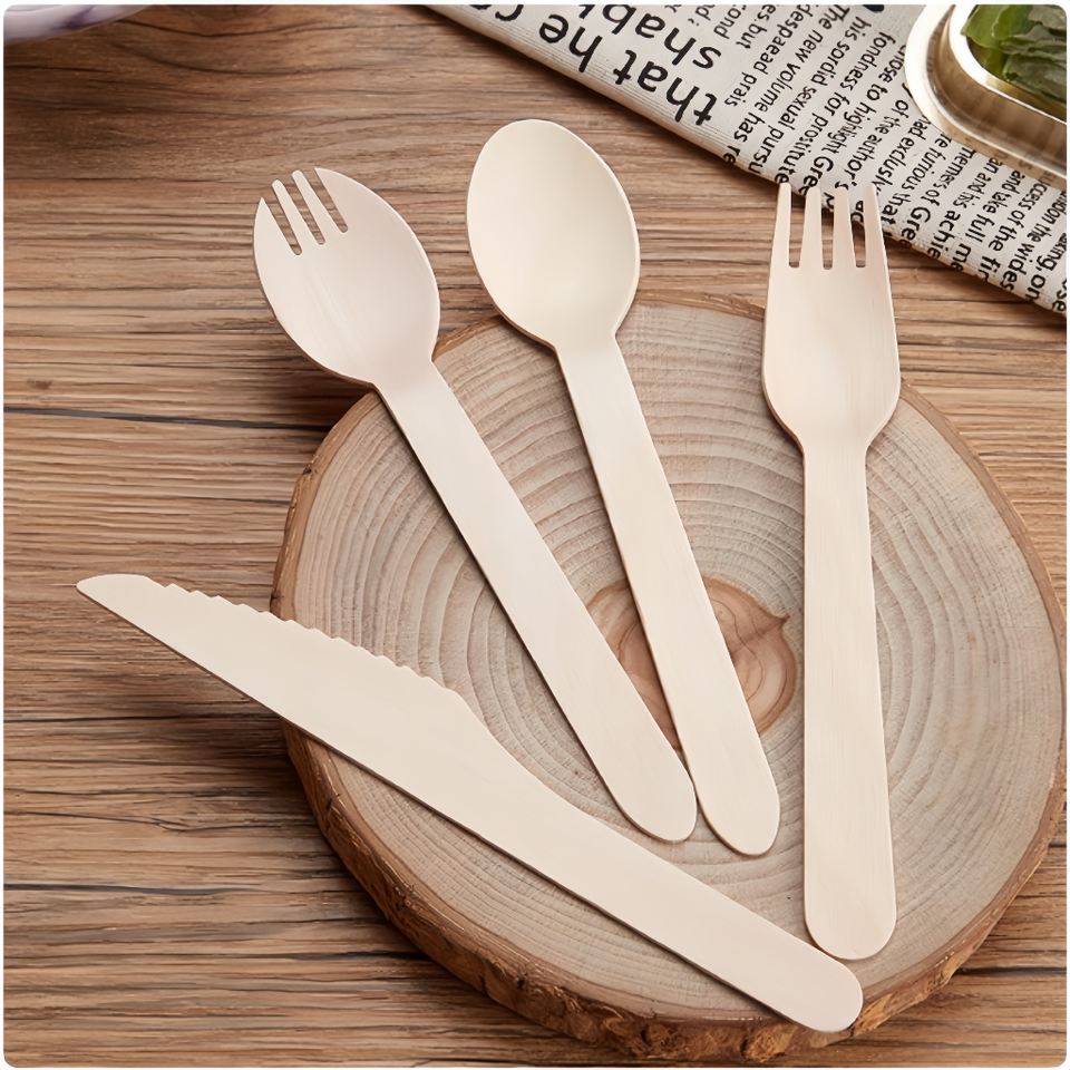 Eco-Friendly Wooden Knife, Fork & Spoon Set