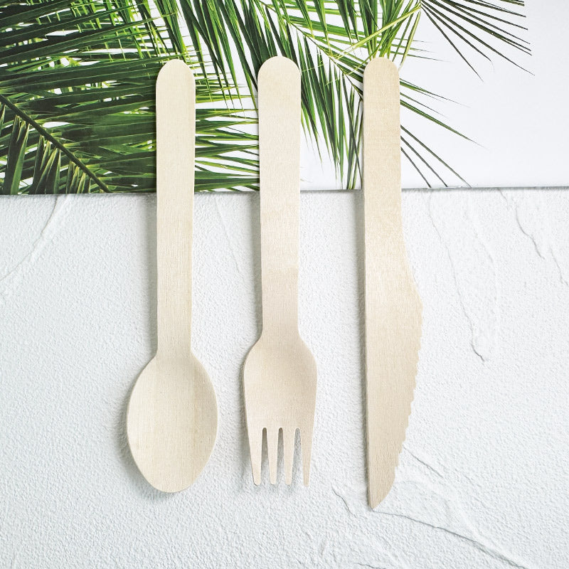 Eco-Friendly Wooden Knife, Fork & Spoon Set