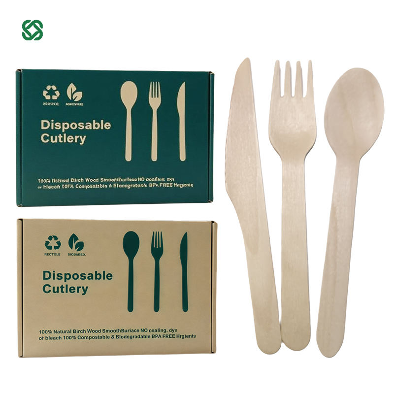 Eco-Friendly Wooden Knife, Fork & Spoon Set
