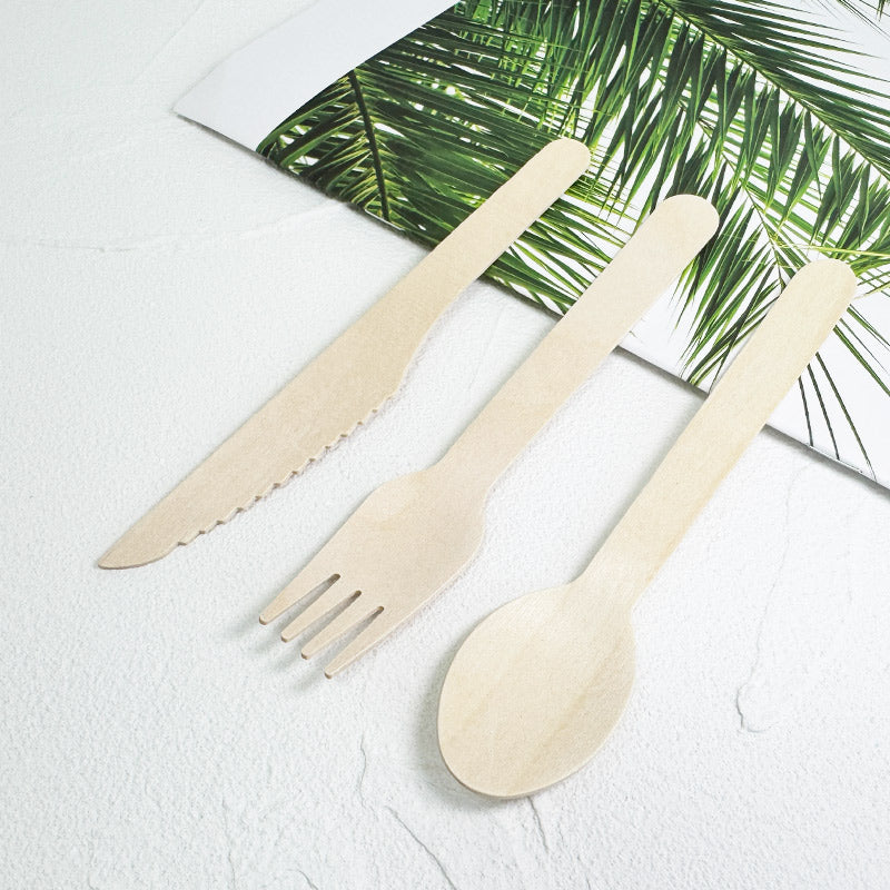 Eco-Friendly Wooden Knife, Fork & Spoon Set