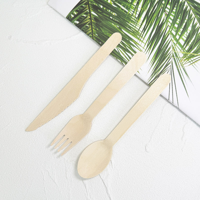Eco-Friendly Wooden Knife, Fork & Spoon Set