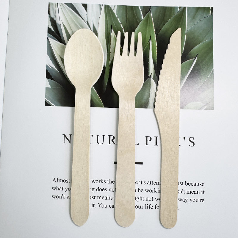 Eco-Friendly Wooden Knife, Fork & Spoon Set