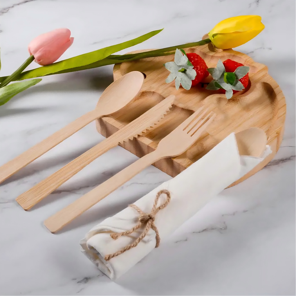 Eco-Friendly Wooden Knife, Fork & Spoon Set